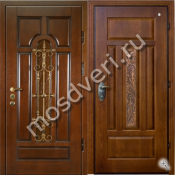 Коричневая металлическая дверь для дома из массива - купить от производителя Мосдвери Коричневая металлическая дверь для дома из массива